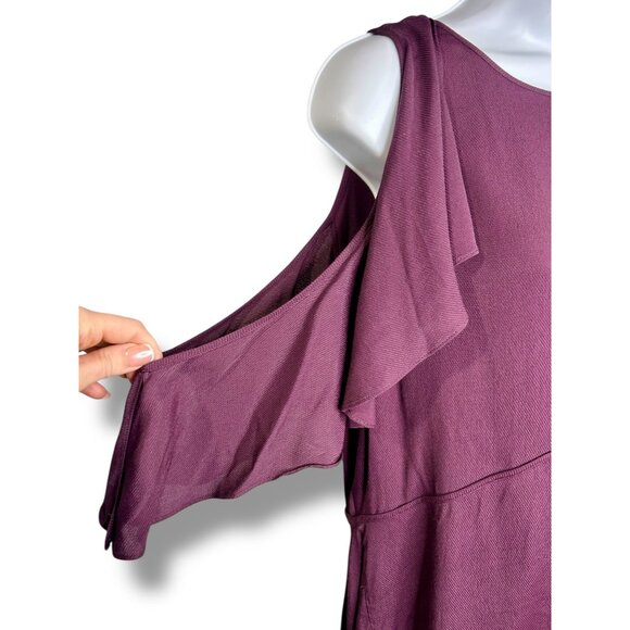 Theory Desiraya Plum Purple Ruffle Cold Shoulder Keyhole Top Blouse - Picture 3 of 5